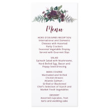 Aquarell-Bordeaux- und Graue Blumen Hochzeitsmenü