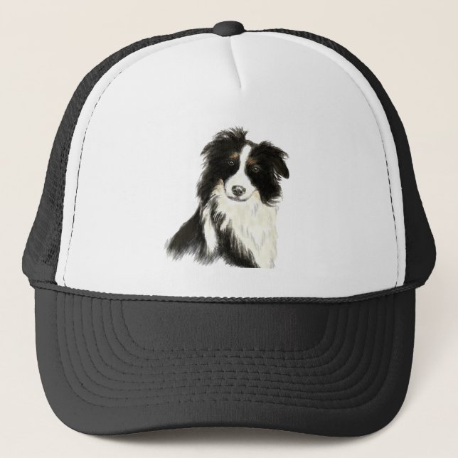 Aquarell Border Collie Hund Tier Art Truckerkappe (Vorderseite)