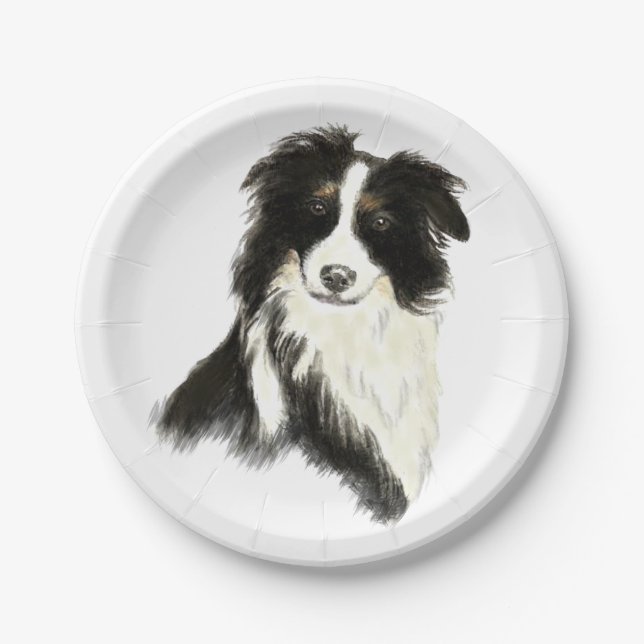 Aquarell Border Collie Hund Tier Pappteller (Vorderseite)