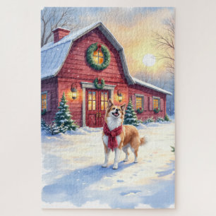 Aquarell Border Collie Landhaus Weihnachten Puzzle