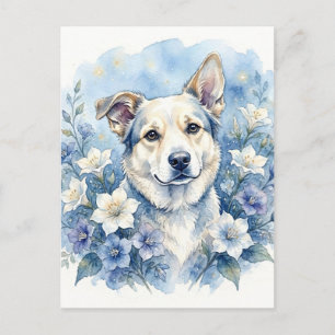 Aquarell-Botanik-Blumen-Hundeporträt Feiertagspostkarte