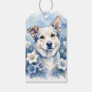 Aquarell-Botanik-Blumen-Hundeporträt Geschenkanhänger