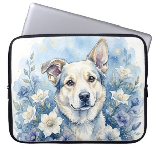 Aquarell-Botanik-Blumen-Hundeporträt Laptopschutzhülle