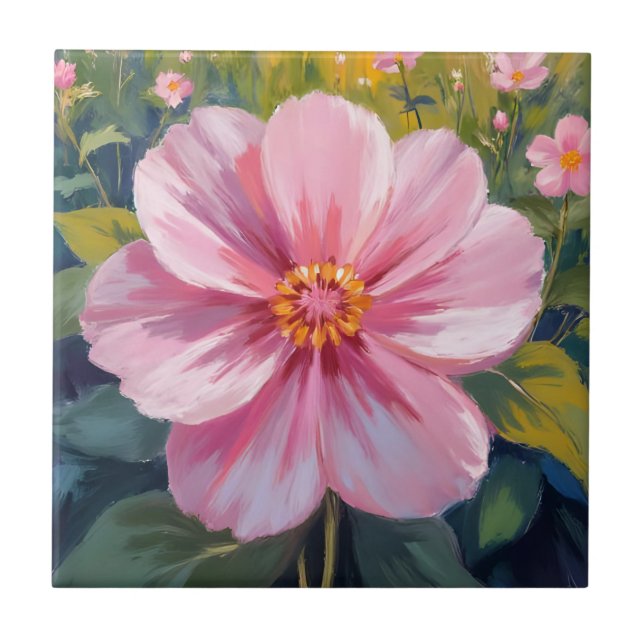 Aquarell-Botanik-Blumenmalerei in Rosa Fliese (Vorderseite)