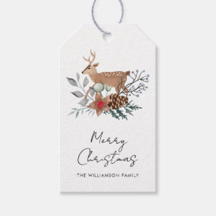 Aquarell-Botanik-Hirsch-Weihnachten Geschenkanhänger