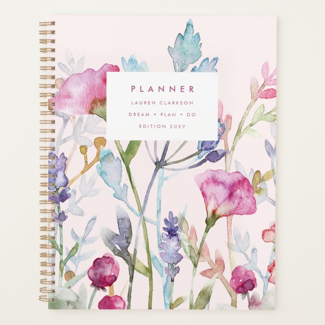 Aquarell-Botanik-Pastell-Blumen-Planer Planer (Vorderseite)