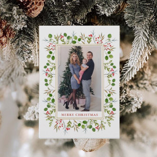 Aquarell-Botanik-Rahmen-Weihnachtsfoto Feiertagskarte