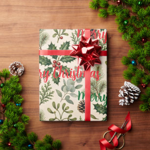 Aquarell-Botanik-Weihnachten Geschenkpapier