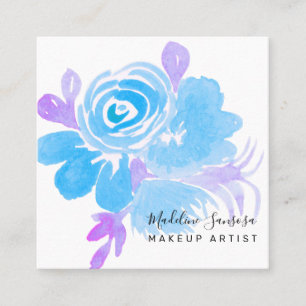 Aquarell Botanisch Floral Blau Lila Salon Quadratische Visitenkarte