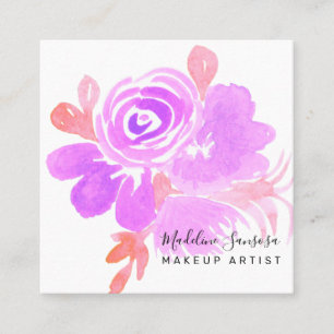 Aquarell Botanisch Floral  Lila Rosa  Salon Quadratische Visitenkarte