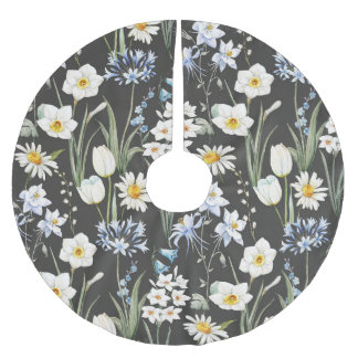 Aquarell botanisch, florales Frühlingsmuster. Polyester Weihnachtsbaumdecke