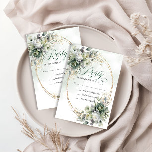 Aquarell Botanisch Grün Gold Staubgrün RSVP  Karte