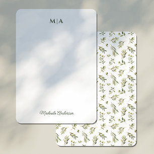 Aquarell Botanisch Grüne Oliven Monogramm & Name Mitteilungskarte
