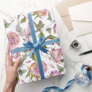 Aquarell Botanisch Rosa Boho Rose Geschenkpapier