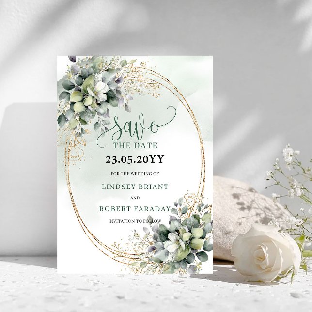 Aquarell Botanisch Staubgrün Save The Date (Watercolor Botanical Dusty Green Save The Date)