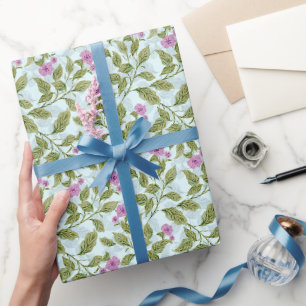 Aquarell Botanische Blätter & Lila Wildblumen Geschenkpapier