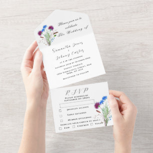Aquarell Botanische Distel Einfache Florale Hochze All In One Einladung