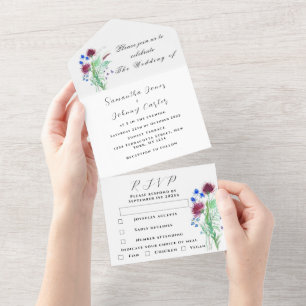 Aquarell Botanische Distel Einfache Florale Hochze All In One Einladung