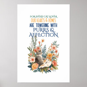 Aquarell Botanische Katzen Cottagecore Katzenkunst Poster