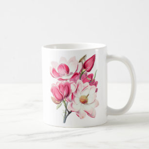 Aquarell Botanische Rosa Magnolienblüten Kaffeetasse