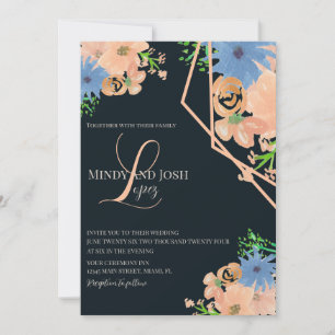 Aquarell-Botanische Schrift Monogramm-Hochzeit Einladung