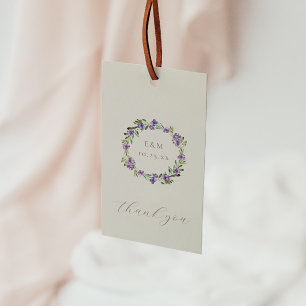 Aquarell Botanischer Kranz Lila Blumen Hochzeit Geschenkanhänger