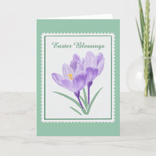 Aquarell-Botanischer-Krokus-Postwertzeichen-Ostern Feiertagskarte