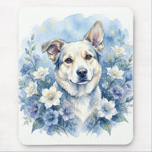 Aquarell-Botanisches-Blumen-Hund-Porträt Mousepad