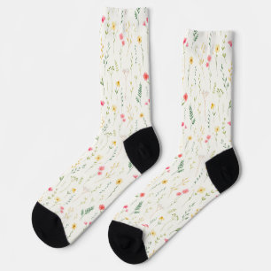Aquarell, botanisches Blumenmuster der Wildblume Socken