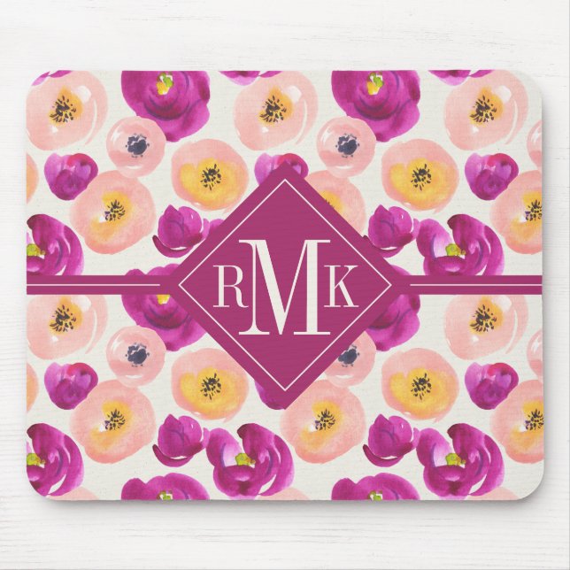 Aquarell-botanisches Muster des Monogramm-| Mousepad (Vorne)