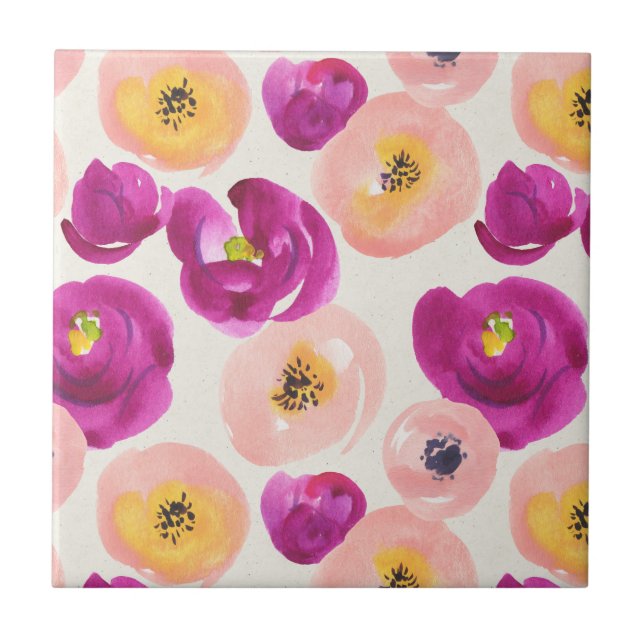 Aquarell-botanisches Muster Fliese (Vorderseite)