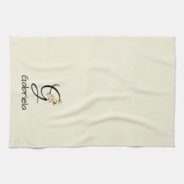 Aquarell botanisches schwarzes Initialmonogramm Geschirrtuch