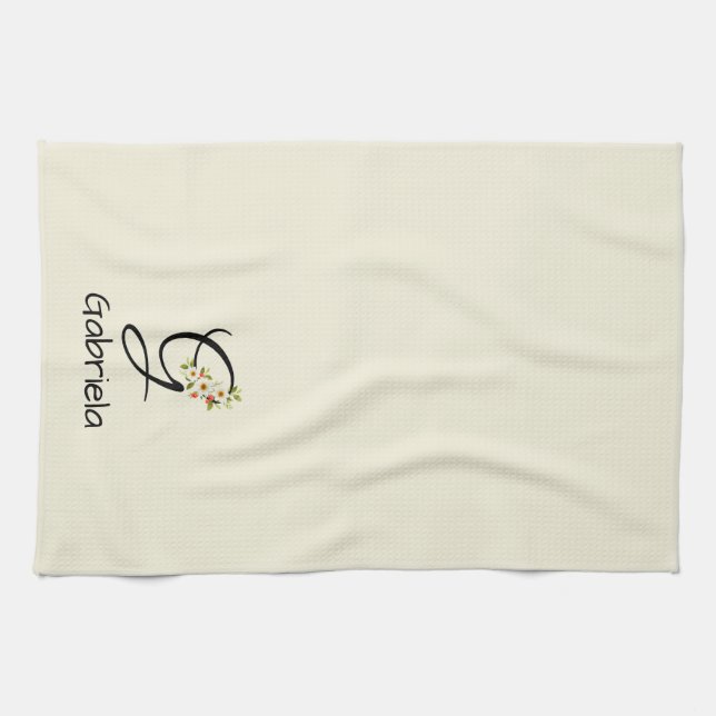 Aquarell botanisches schwarzes Initialmonogramm Geschirrtuch (Horizontal)