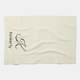 Aquarell botanisches schwarzes Initialmonogramm Geschirrtuch