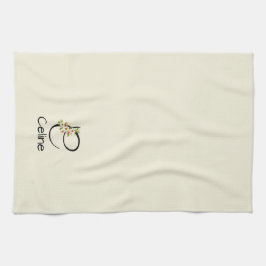 Aquarell botanisches schwarzes Initialmonogramm Geschirrtuch