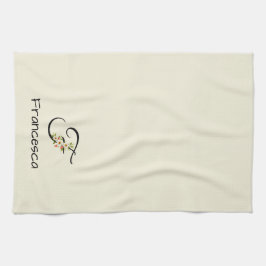 Aquarell botanisches schwarzes Initialmonogramm Geschirrtuch