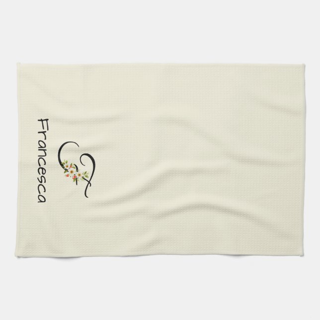 Aquarell botanisches schwarzes Initialmonogramm Geschirrtuch (Horizontal)
