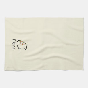 Aquarell botanisches schwarzes Initialmonogramm Geschirrtuch