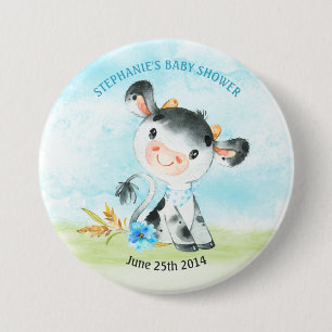 Aquarell Boy Cow Baby Duschfarm Button