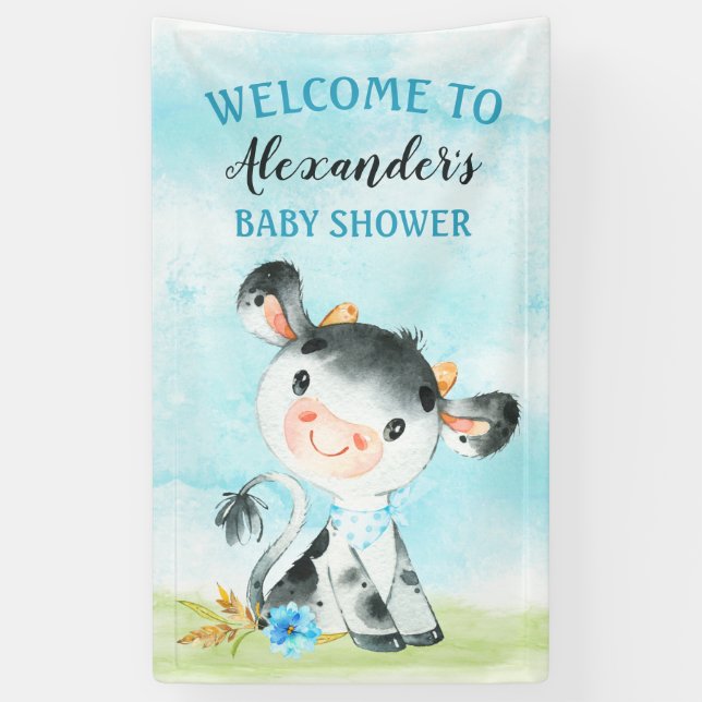 Aquarell Boy Cow Baby Shower FarmBaby Showe Banner (Vertikal)
