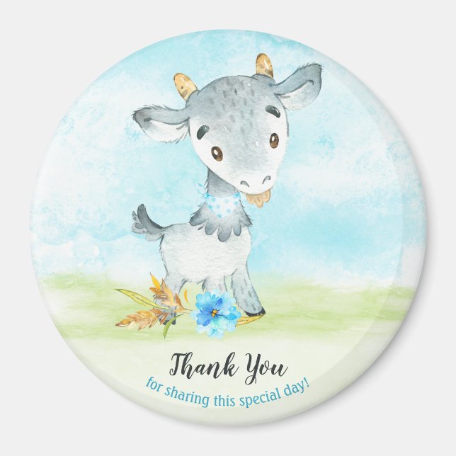 Aquarell Boy Goat Farm Vielen Dank Magnet (Vorne)