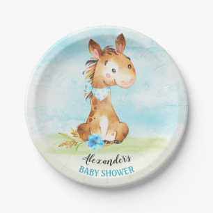 Aquarell Boy Horse Baby Duschfarm Pappteller