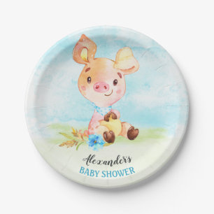 Aquarell Boy Piggy Baby Duschfarm Pappteller