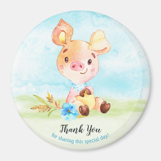 Aquarell Boy Piggy Baby Showfarm Vielen Dank Magnet (Vorne)