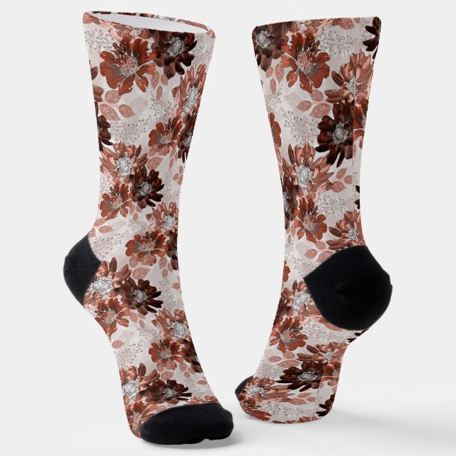Aquarell braun graues Blumenmuster.  Socken (Gewinkelt)