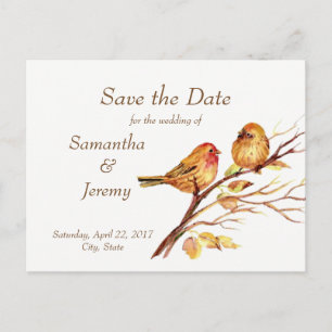 Aquarell Braun Rot Gold Vögel Save the Date Ankündigungspostkarte
