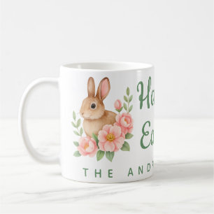 Aquarell Braun und Rosa Floraler Kranz Ostern Kaffeetasse