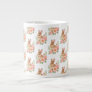 Aquarell-Braun- und Rosa-Floralkranz-Ostern Jumbo-Tasse
