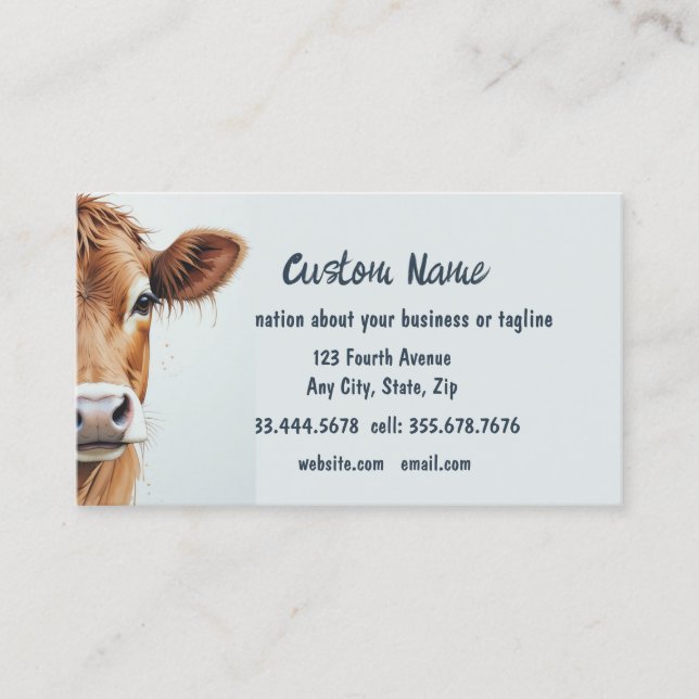 Aquarell Braune Kuh Farm Tierart Visitenkarte (Vorderseite)