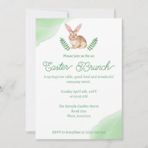 Aquarell Brauner Hase Grüne Osterbrunch Einladung